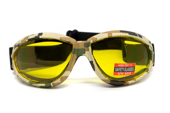 Захисні окуляри з ущільнювачем Global Vision Eliminator Camo Pixel (yellow), жовті в камуфльованій оправі 2 купити