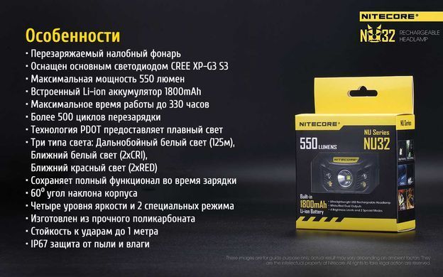 Фонарь налобный Nitecore NU32 (Сree XP-G3 S3, 550 люмен, 9 режимов, USB) 28 купить