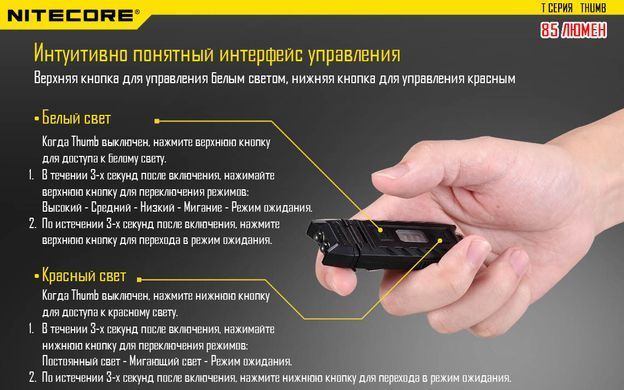 Фонарь многофункциональный Nitecore THUMB (2xLED+2хRED, 85 люмен, 6 режимов, USB) 13 купить