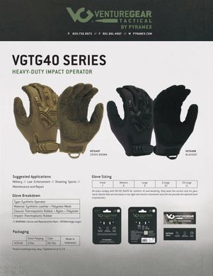 Тактические перчатки противоударные Venture Gear Tactical VGTG40 Heavy-Duty Impact Operator, черные, L (large)