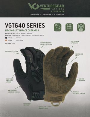 Тактические перчатки противоударные Venture Gear Tactical VGTG40 Heavy-Duty Impact Operator, черные, L (large)