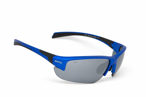 Защитные очки Global Vision Hercules-7 Metallic Blue (flash mirror), зеркальные серые в синей металлик оправе 2 купить