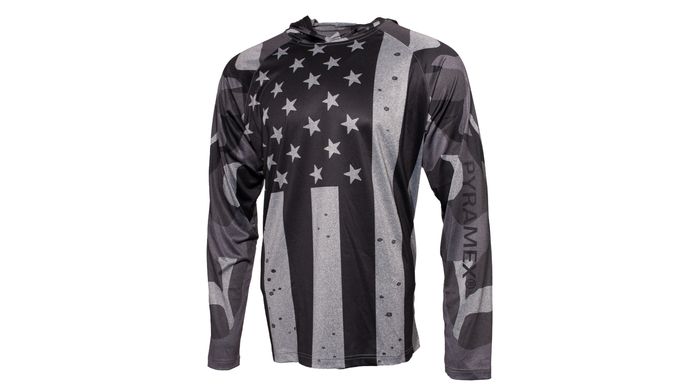 Лонгслив худи солнцезащитный UPF50+ Long Sleeve Hoodie USA Flag, серый флаг США, размер L