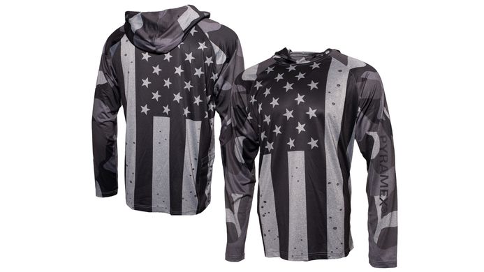 Лонгслів худі сонцезахисний UPF50+ Long Sleeve Hoodie USA Flag, сірий прапор США, розмір L