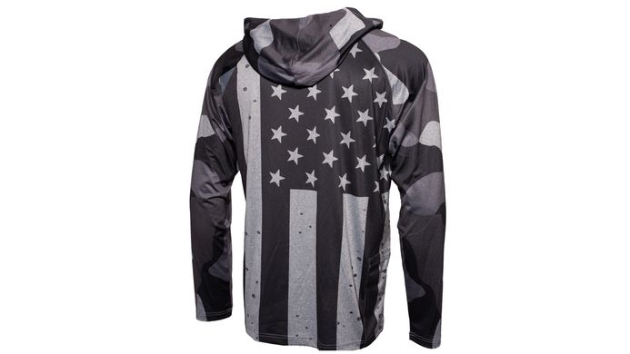 Лонгслив худи солнцезащитный UPF50+ Long Sleeve Hoodie USA Flag, серый флаг США, размер L